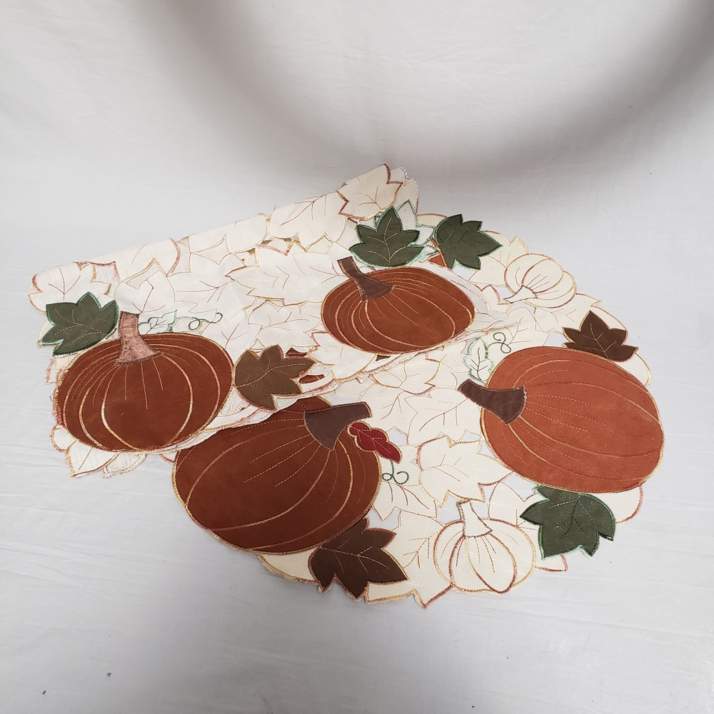 Festive Pumpkin 63" Table Runner Center Piece Fabric Cut Outs Fall Autumn